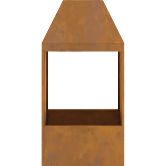 Moderne rektangulært bålsted i stål - Udendørs pejs | Størrelse: 50x50x100 cm | Farve: Brun