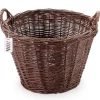 Mørk flettet gårdkurv til høst af frugt, grøntsager, kartofler, urtepotte, ballon, 45 cm, jute, fastgjort med stropper