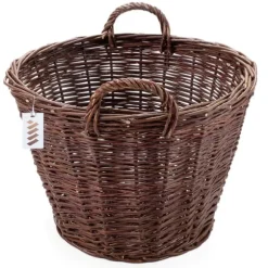 Mørk flettet gårdkurv til høst af frugt, grøntsager, kartofler, urtepotte, røget ballon, 35 cm, uden indsats
