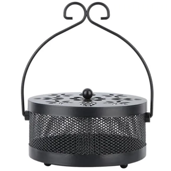 Myggespiralholder Metal Askeholder Rund Bærbar Spiral Røgelsesboks (Sort)