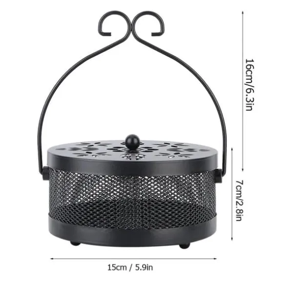 Myggespiralholder Metal Askeholder Rund Bærbar Spiral Røgelsesboks (Sort)