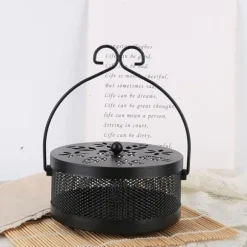 Myggespiralholder Metal Askeholder Rund Bærbar Spiral Røgelsesboks (Sort)