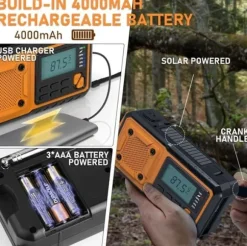 Nødradio 4000mAh - AM/FM/SW håndsvinget radio med solceller USB, lommelygte, læselampe, SOS-alarm, velegnet til camping, vandreture og nødberedskab. | CDON