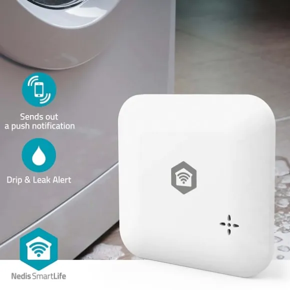 Nedis SmartLife Vand Detektor | Wi-Fi | Batteri | Udvidelse inkluderet | Maks. batteritid: 24 Måned | 80 dB | Hvid