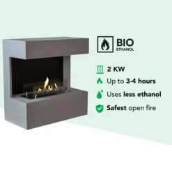 Nova BC bioethanol vægovn - Betonlook - 2 KW varme