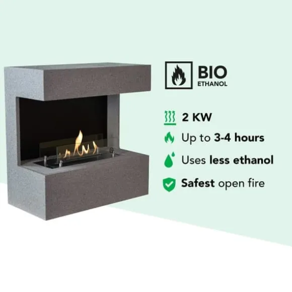 Nova BC bioethanol vægovn - Betonlook - 2 KW varme