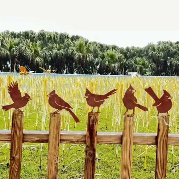 OBOSOE 5 stk Rust Bird Detaljer – Metal Havedekoration, Udendørs Ornamenter & Stor Havekunst | Perfekt gave