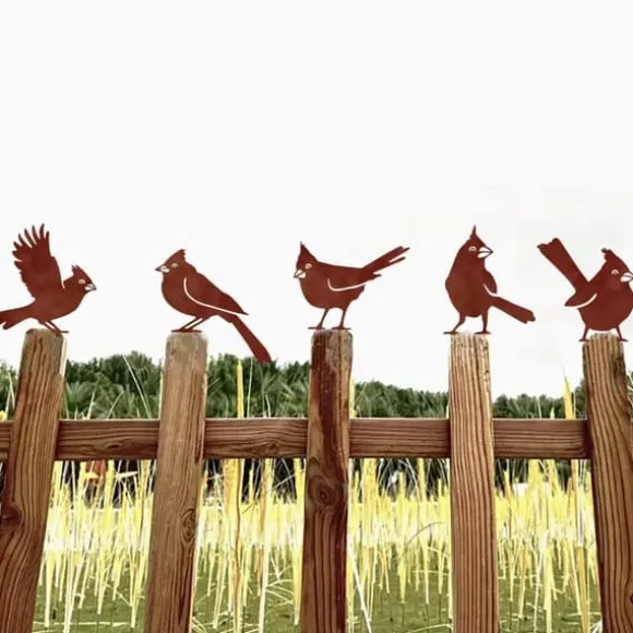 OBOSOE 5 stk Rust Bird Detaljer – Metal Havedekoration, Udendørs Ornamenter & Stor Havekunst | Perfekt gave