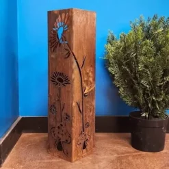 OBOSOE Håndsvejset Rustik Havesøjle - Fe & Svampe Ornament i Metal med Blomstermønster • Klatreplantestøtte • Camouflage Udendørs Kasser