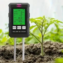 OBOSOE 6-i-1 digital jordtester – LCD-skærm med baggrundsbelysning, måler fugtighed, pH, temperatur, sollys, fugtighed, næringsstoffer