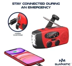 OBOSOE Krankradio med solceller, LED lommelygte og 2000mAh Powerbank SOS SUNMATIC - Vejrradio til hjemmet og camping nødsituationer med AM/FM radio