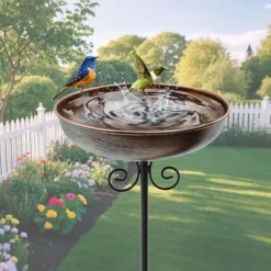OBOSOE lille metalfuglebad til udendørs, 25 cm skål med stativ – fuglebad i rustfrit stål til have, græsplæne, terrasse – 1,5 liters kapacitet