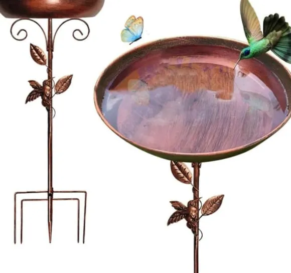 OBOSOE Metal Fuglebad 76 cm – Stabil 5-delt base og aftagelig stang, vintage design til have, terrasse og græsplæne