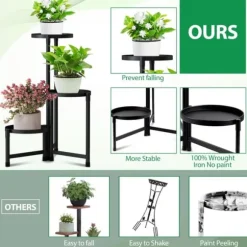 OBOSOE Metal Plant Rack 3-Level – Urtepottehylde til indendørs og udendørs (balkon, stue, kontor)