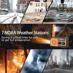 OBOSOE Nødradio Håndsvingsradio 5000mAh med solcelle & NOAA, vejrradio med LED lommelygte til camping