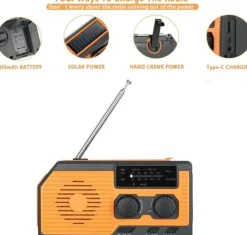 OBOSOE Nødradio Håndsvingsradio 5000mAh med solcelle & NOAA, vejrradio med LED lommelygte til camping