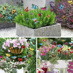 OBOSOE 50-Pack 3D sommerfugl havedekoration – vandtæt PVC blomsterpind ornamenter til udendørs brug
