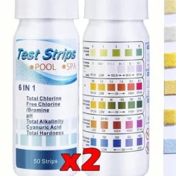 OBOSOE 100-Pack 6-i-1 pool- og spa-teststrimler, vandtester - pH, klor, alkalinitet, cyanursyre, hårdhed