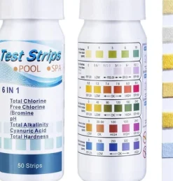 OBOSOE 100-Pack 6-i-1 pool- og spa-teststrimler, vandtester - pH, klor, alkalinitet, cyanursyre, hårdhed
