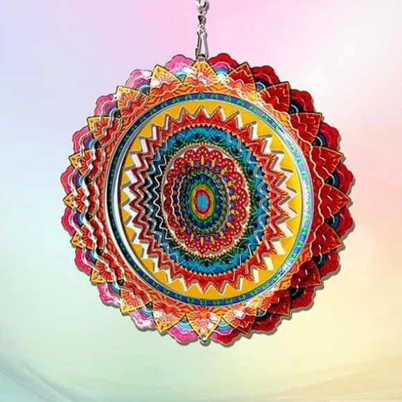 OBOSOE 2-pak 3D roterende mandala-vindspil – 15 cm mandala-dekoration til have og indendørs brug, flerfarvet
