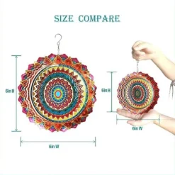 OBOSOE 2-pak 3D roterende mandala-vindspil – 15 cm mandala-dekoration til have og indendørs brug, flerfarvet