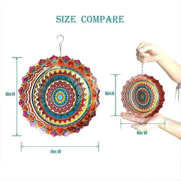 OBOSOE 2-pak 3D roterende mandala-vindspil – 15 cm mandala-dekoration til have og indendørs brug, flerfarvet