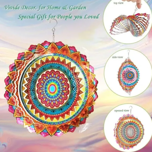 OBOSOE 2-pak 3D roterende mandala-vindspil – 15 cm mandala-dekoration til have og indendørs brug, flerfarvet