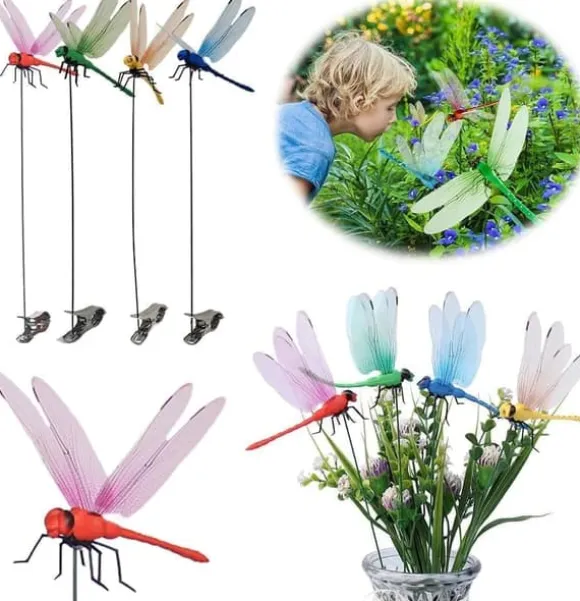 OBOSOE 52-pak havedekoration – 3D PVC sommerfugle på pinde og guldsmede med clips, til udendørs blomster- og altandekoration