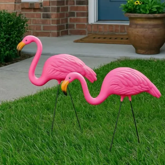 OBOSOE 2-pak lyserøde flamingo havepynt – 60 cm plastikstatuer til udendørs dekoration