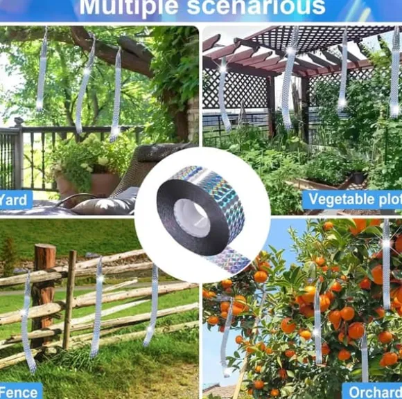 OBOSOE Scarecrow Reflekterende Tape - 50m, Naturlig Fugleafvisende og Dekorativ