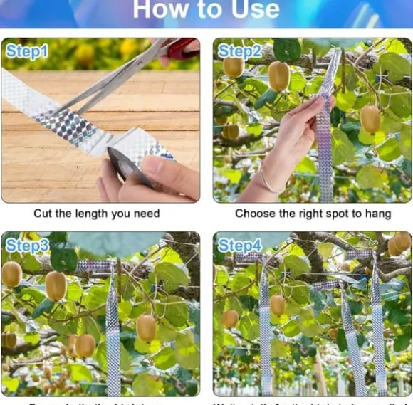 OBOSOE Scarecrow Reflekterende Tape - 50m, Naturlig Fugleafvisende og Dekorativ