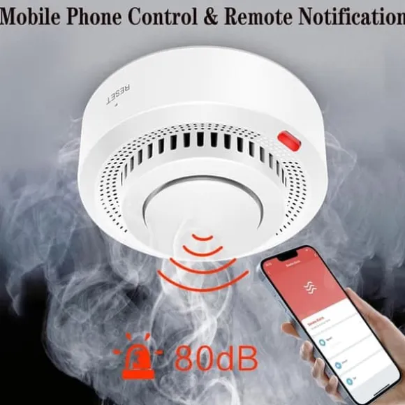 OBOSOE Smart WiFi røgdetektor – trådløs røgalarm med app-meddelelse (batteri medfølger ikke)