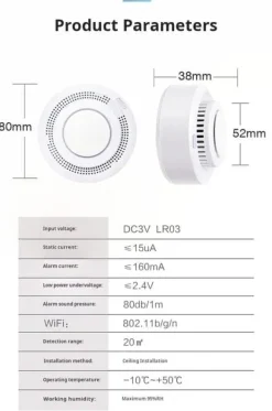 OBOSOE Smart WiFi røgdetektor – trådløs røgalarm med app-meddelelse (batteri medfølger ikke)