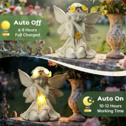 OBOSOE Solar Angel Statue Have Dekoration med LED Lys Udendørs Figur til Altan & Have