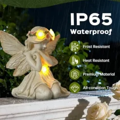 OBOSOE Solar Angel Statue Have Dekoration med LED Lys Udendørs Figur til Altan & Have