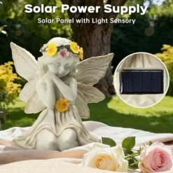 OBOSOE Solar Angel Statue Have Dekoration med LED Lys Udendørs Figur til Altan & Have