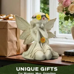 OBOSOE Solar Angel Statue Have Dekoration med LED Lys Udendørs Figur til Altan & Have