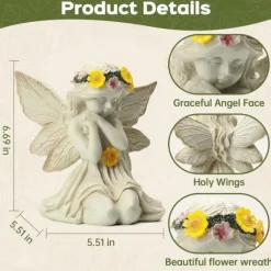 OBOSOE Solar Angel Statue Have Dekoration med LED Lys Udendørs Figur til Altan & Have