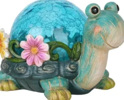 OBOSOE Solar Lamp Turtle Udendørs Statue – Havedekoration med revnet glas til terrasse