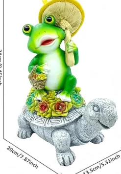 OBOSOE Solar Lampe Have Ornament Skildpadde & Frø – Udendørs Statue til Patio & Balkon