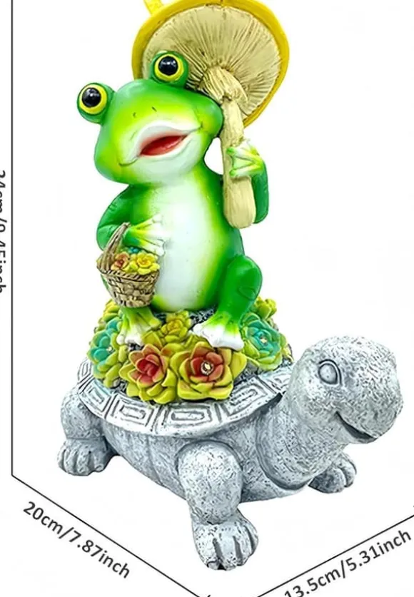 OBOSOE Solar Lampe Have Ornament Skildpadde & Frø – Udendørs Statue til Patio & Balkon