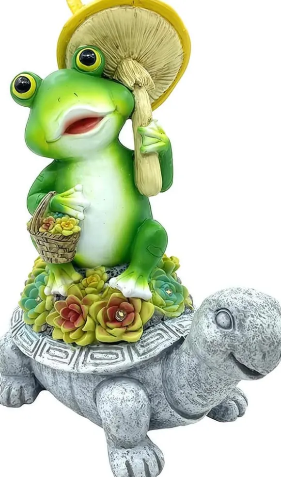 OBOSOE Solar Lampe Have Ornament Skildpadde & Frø – Udendørs Statue til Patio & Balkon