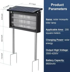 OBOSOE Solar Light Myggedræber Udendørs & Indendørs - Vandtæt 45×25×18cm, 4500V til Altan/Camping
