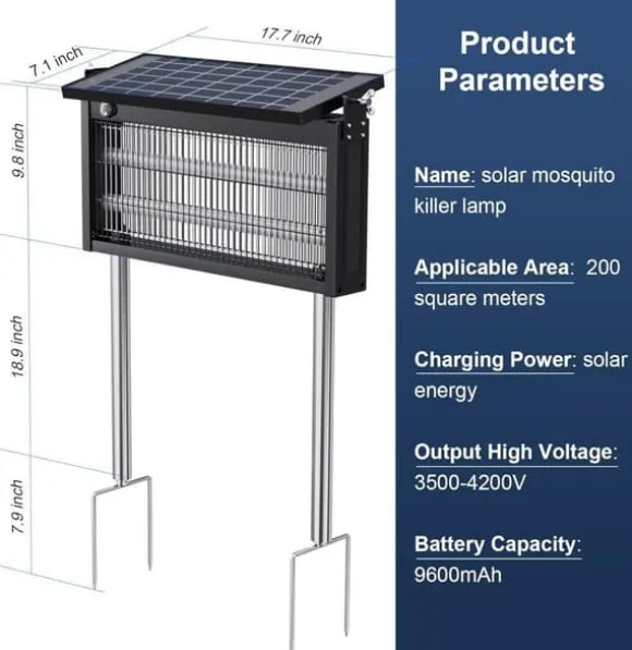 OBOSOE Solar Light Myggedræber Udendørs & Indendørs - Vandtæt 45×25×18cm, 4500V til Altan/Camping
