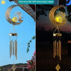 OBOSOE Solpowerad Moon Fairy Wind Chime med plettet glaskugle - Varm Testimony Wind Chime | Havepynt til veranda og græsplæne | Mindegave
