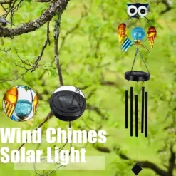 OBOSOE Solpowerad Owl Wind Chime - 100 cm Vandtæt Aluminium/Jern Wind Chime | Fjernophængt dekoration til have og udendørs