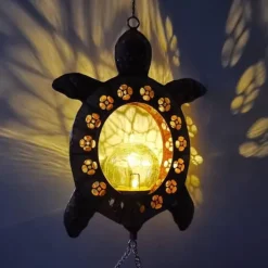 OBOSOE Vindklokke med Solcelle & Skildpadde – Måneformet Lampe til Have, Altan & Gave til mor eller mormor