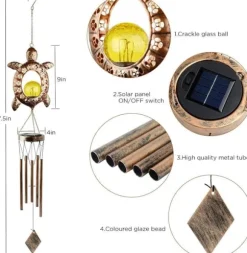 OBOSOE Vindklokke med Solcelle & Skildpadde – Måneformet Lampe til Have, Altan & Gave til mor eller mormor