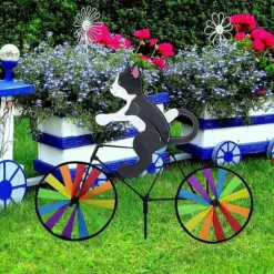 OBOSOE vindmølle med cykelkat – 3D havedekoration til udendørs brug
