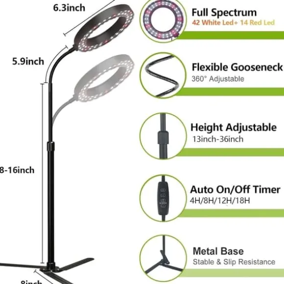 OBOSOE 50W Grow Light - 6000K Fuldspektret LED Grow Light med timer 4/8/12h og højdejustering - Perfekt til indendørs planter